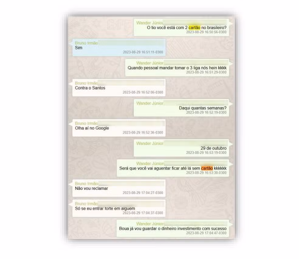 Os Prints da conversa de Bruno Henrique com seu irmão